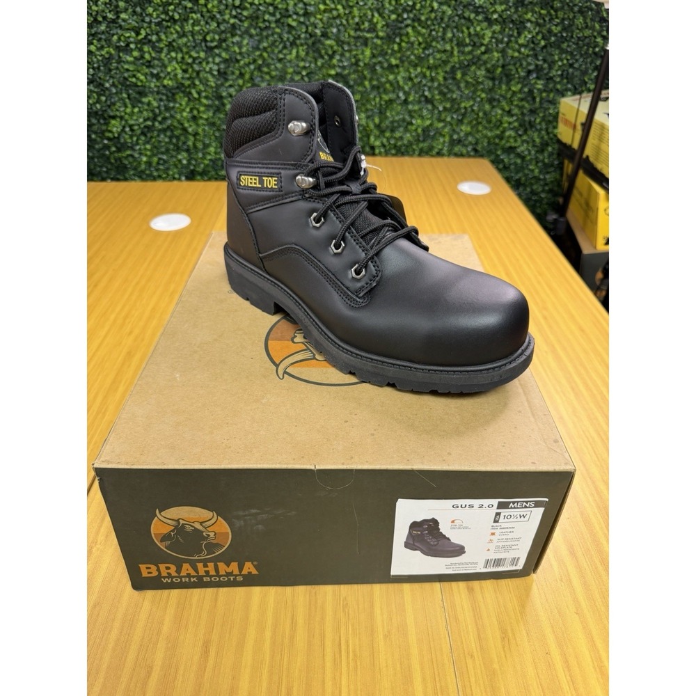 New Men's Brahma Steel Toe Gus 2.0 Work Boots Slip Resistant Black Size 10.5W